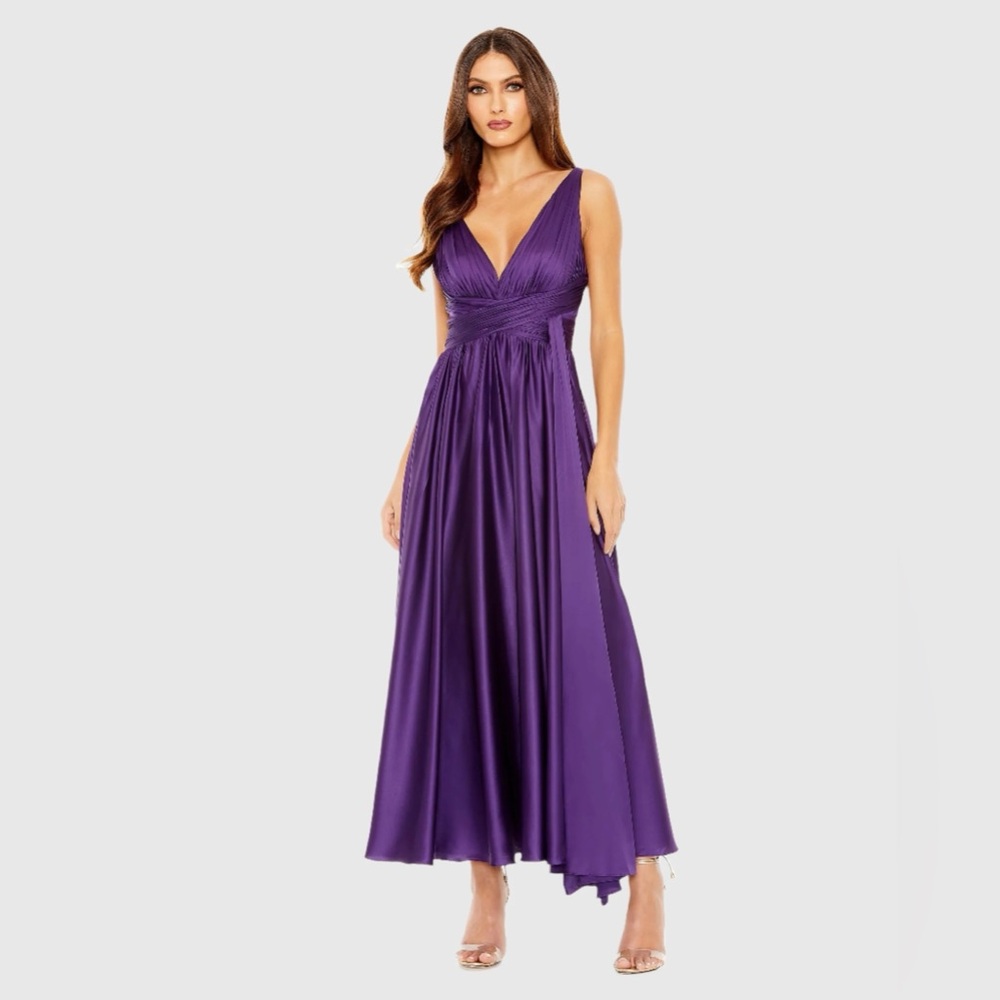 MAC DUGGAL
Ruched Top Satin Pleated Tea Length Dress - Picture 14 of 16